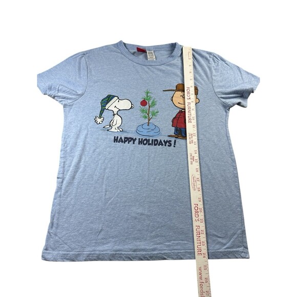 Peanuts Snoopy & Charlie Brown Happy Holidays Sleep Shirt Blue Medium Christmas - Picture 6 of 6